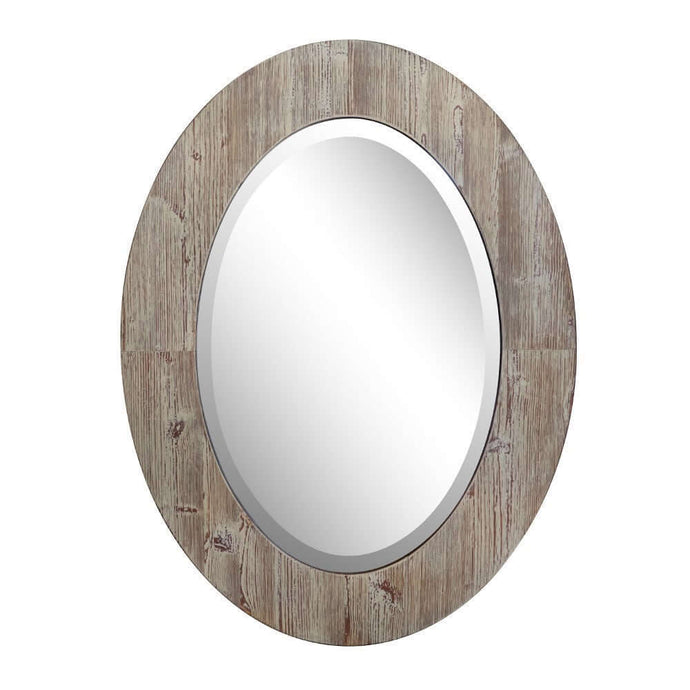 24 in. Oval Wood Grain Frame Mirror in Antique White Finish - 808201-M