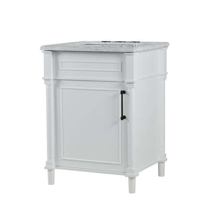 24" Single Vanity In White With White Carrra Marble Top - 800632-24BL-WH