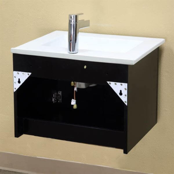 24.4 in Single wall mount style sink vanity-wood-black - 203172-S