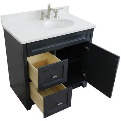 37" Single sink vanity in Dark Gray finish with White quartz and LEFT oval sink- RIGHT drawers - 400700-37R-DG-WEOR