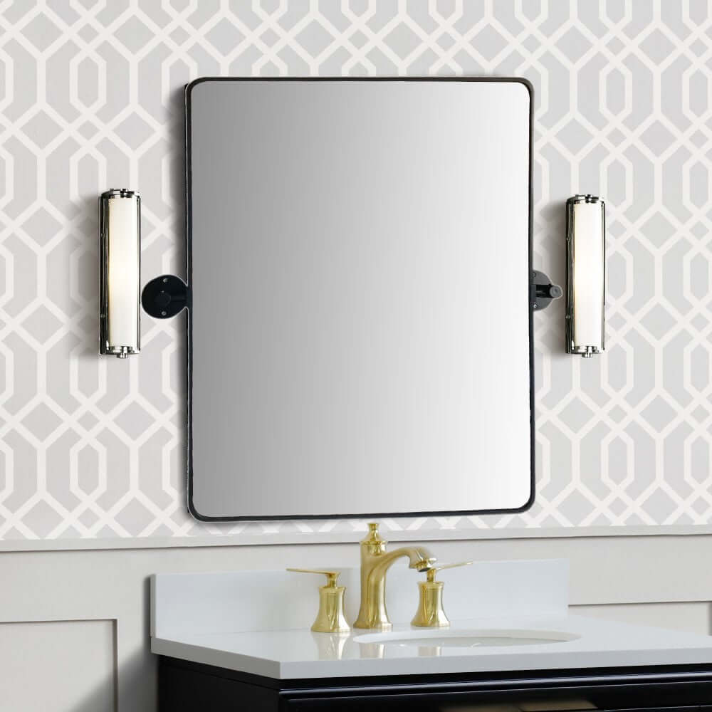 Rectangular Metal Frame Pivot Mirror in Matte Black - 8836-24BL