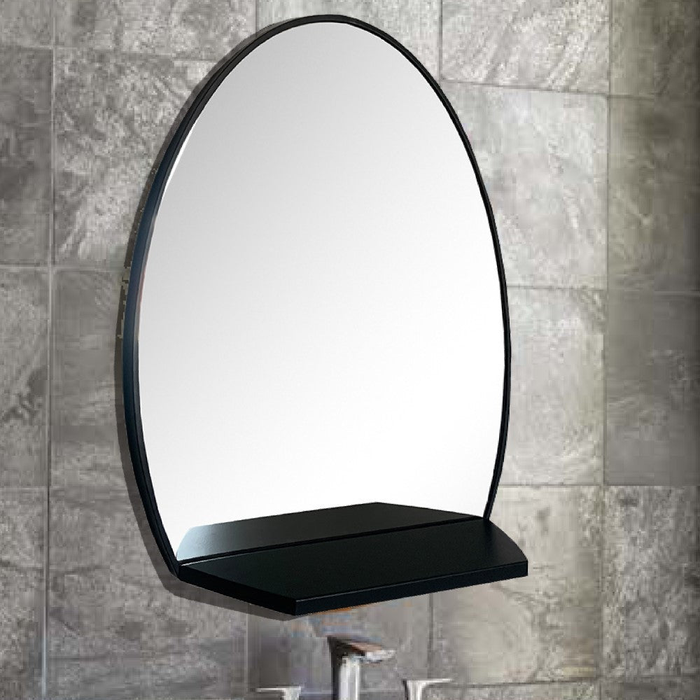 Oval Metal Frame Mirror with Shelf in Matte Black - 8837-24BL