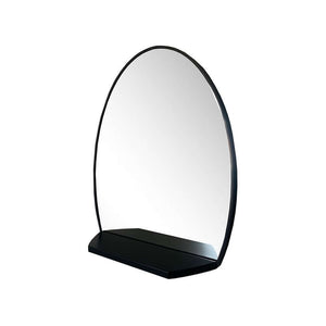 Oval Metal Frame Mirror with Shelf in Matte Black - 8837-24BL