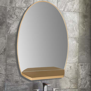 Oval Metal Frame Mirror with Shelf in Brushed Gold - 8837-24GD