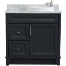 Load image into Gallery viewer, 37&quot; Single sink vanity in Dark Gray finish with White Carrara marble and LEFT round sink- RIGHT drawers - 400700-37R-DG-WMRDR