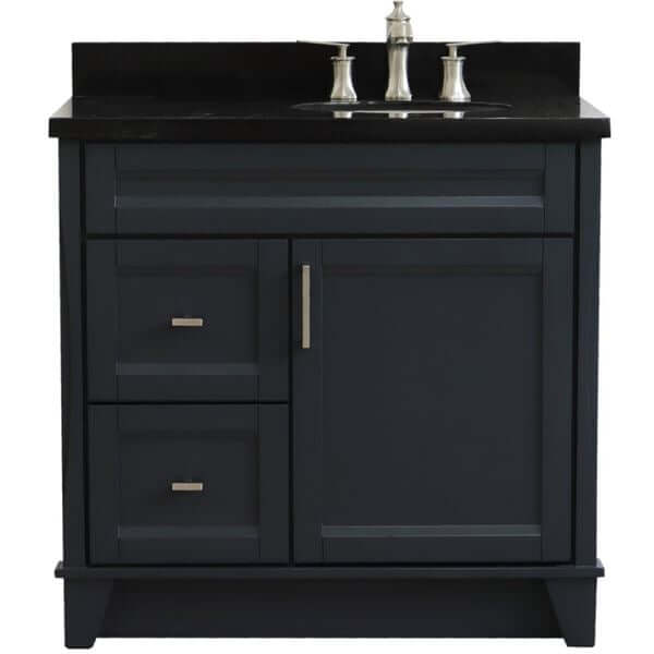 37" Single sink vanity in Dark Gray finish with Black galaxy granite and LEFT oval sink- RIGHT drawers - 400700-37R-DG-BGOR