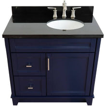 Load image into Gallery viewer, 37&quot; Single sink vanity in Blue finish with Black galaxy granite and LEFT oval sink- RIGHT drawers - 400700-37R-BU-BGOR