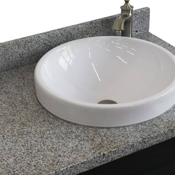 37" Single sink vanity in Dark Gray finish with Gray granite and LEFT round sink- RIGHT drawers - 400700-37R-DG-GYRDR