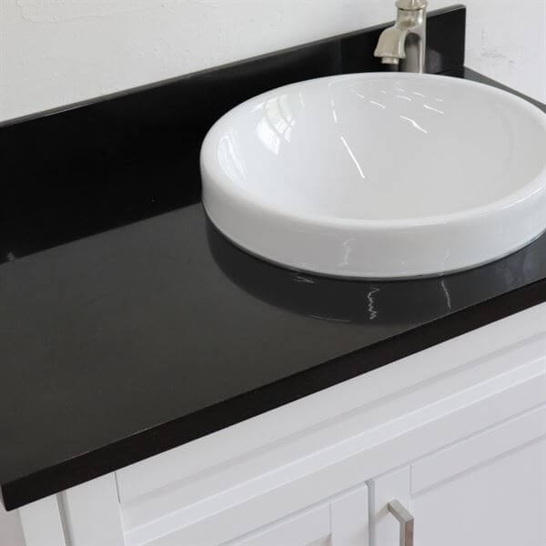 37" Single sink vanity in White finish with Black galaxy granite and LEFT round sink- RIGHT drawers - 400700-37R-WH-BGRDR