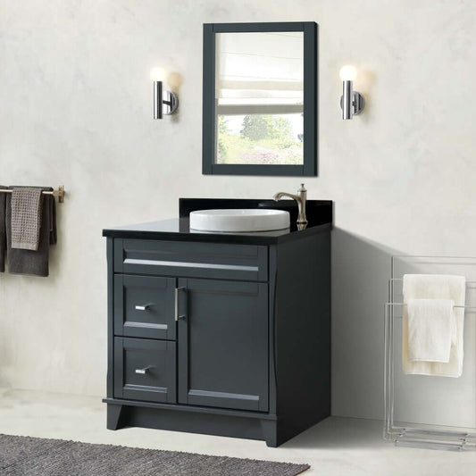 37" Single sink vanity in Dark Gray finish with Black galaxy granite and LEFT round sink- RIGHT drawers - 400700-37R-DG-BGRDR