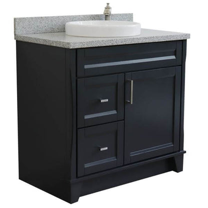 37" Single sink vanity in Dark Gray finish with Gray granite and CENTER round sink- RIGHT drawers - 400700-37R-DG-GYRDC