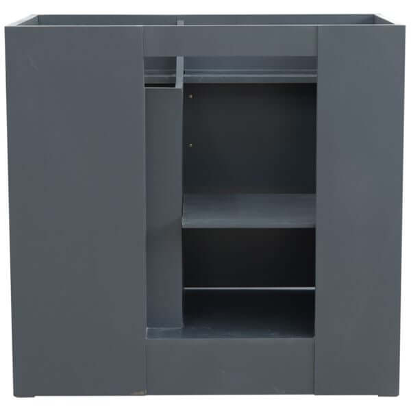 37" Single sink vanity in Dark Gray finish with Gray granite and LEFT round sink- RIGHT drawers - 400700-37R-DG-GYRDR