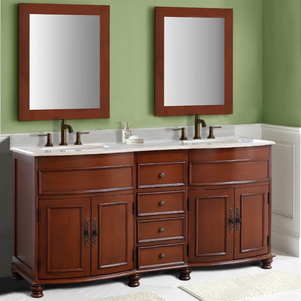 62 in Double sink vanity Walnut finish in Cream Marble top - 603316-LW-AM