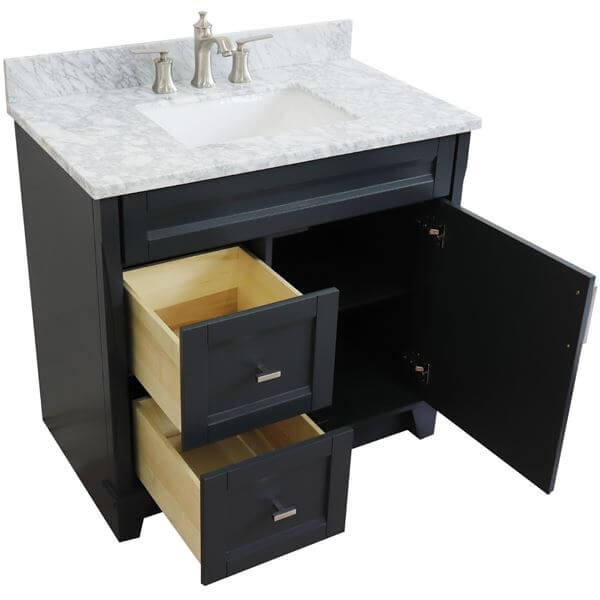 37" Single sink vanity in Dark Gray finish with White Carrara marble and CENTER rectangle sink- RIGHT drawers - 400700-37R-DG-WMRC