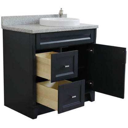 37" Single sink vanity in Dark Gray finish with Gray granite and LEFT round sink- RIGHT drawers - 400700-37R-DG-GYRDR