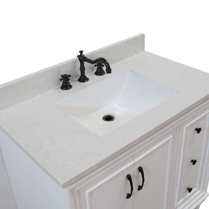 37 in. Single Sink Vanity in White with Engineered Quartz Top - A3722-WH-AQ