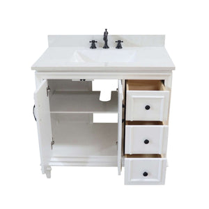 37 in. Single Sink Vanity in White with Engineered Quartz Top - A3722-WH-AQ