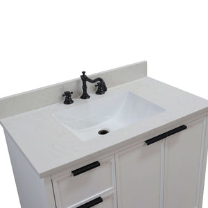 37 in. Single Sink Vanity in White with Engineered Quartz Top - D3722-WH-AQ