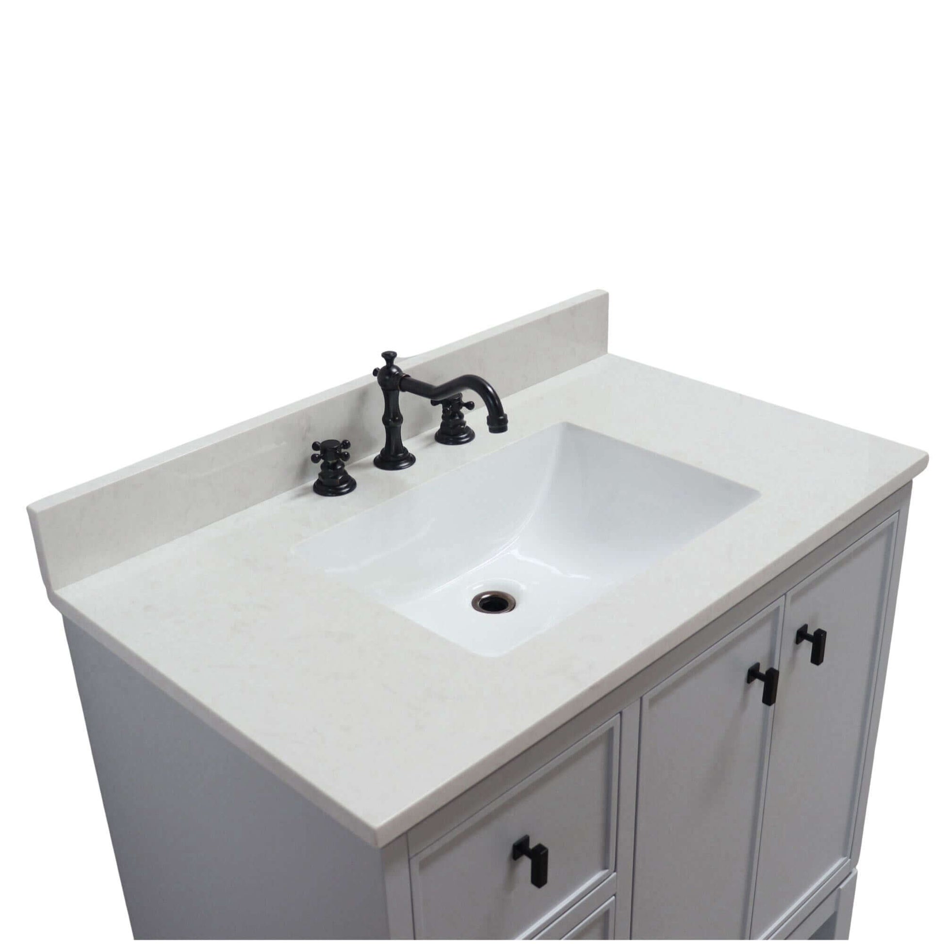 37 in. Single Sink Vanity in French Gray with Engineered Quartz Top - G3722-BL-FG-AQ