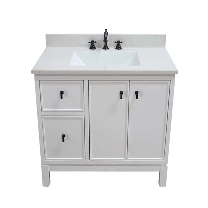 37 in. Single Sink Vanity in White with Engineered Quartz Top - G3722-BL-WH-AQ