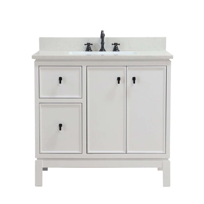 37 in. Single Sink Vanity in White with Engineered Quartz Top - G3722-BL-WH-AQ