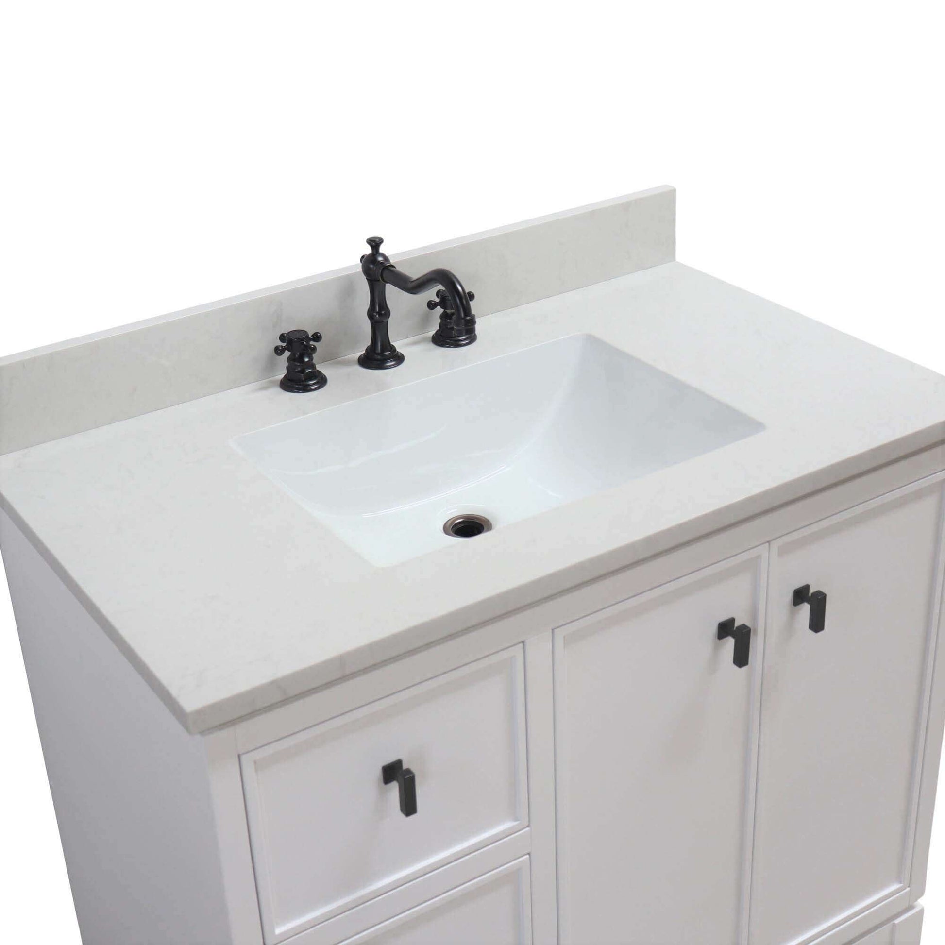 37 in. Single Sink Vanity in White with Engineered Quartz Top - G3722-BL-WH-AQ