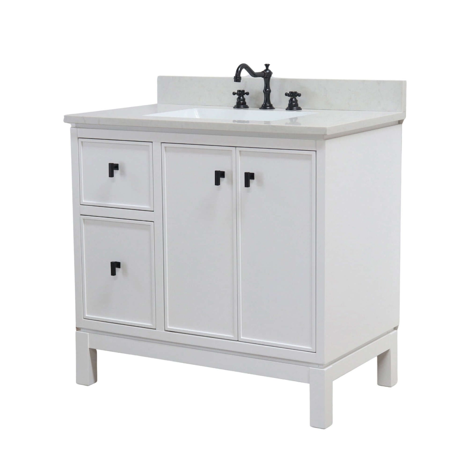 37 in. Single Sink Vanity in White with Engineered Quartz Top - G3722-BL-WH-AQ