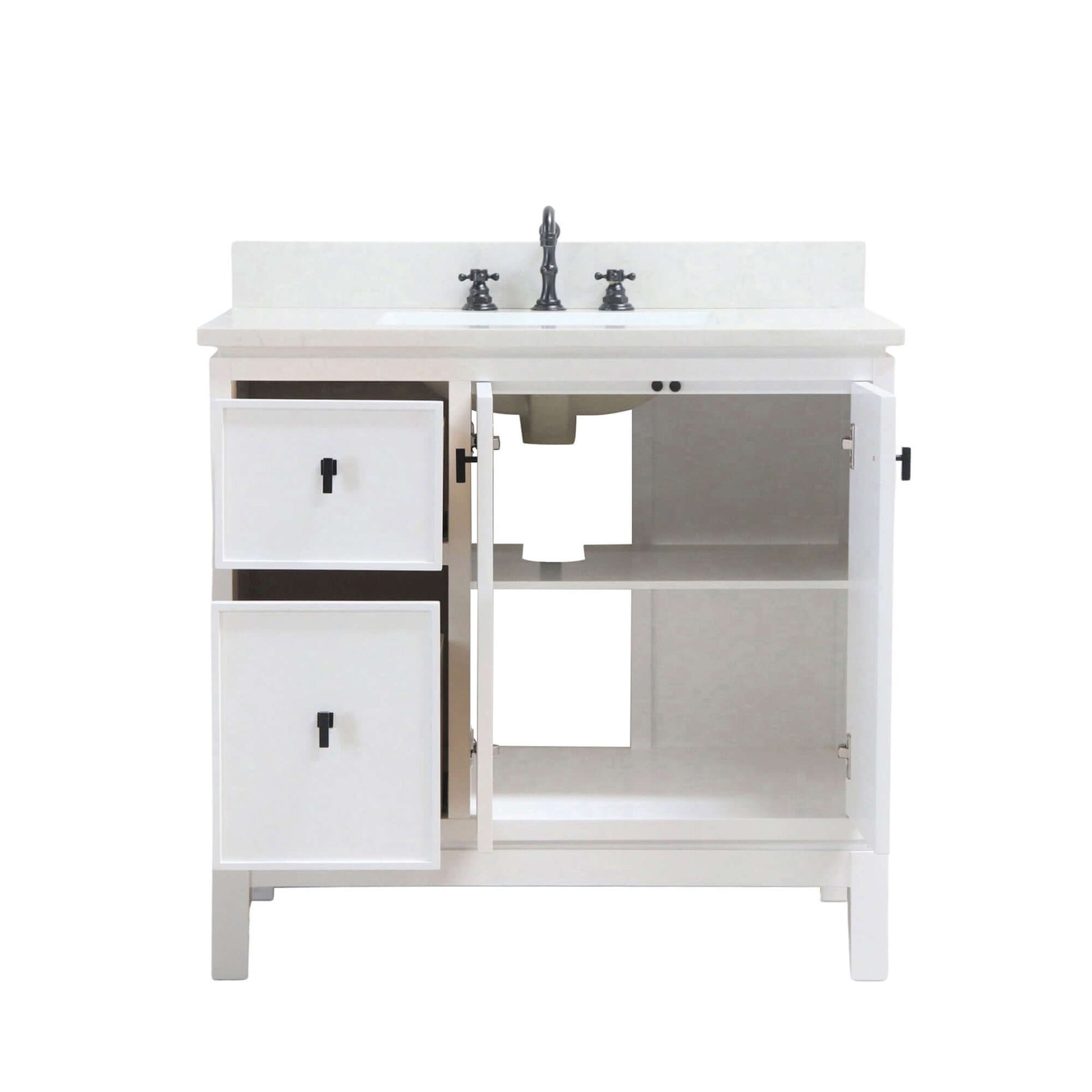 37 in. Single Sink Vanity in White with Engineered Quartz Top - G3722-BL-WH-AQ