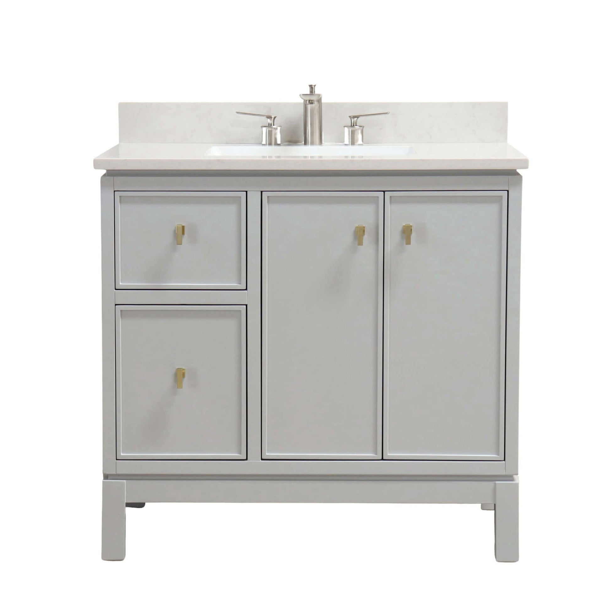 37 in. Single Sink Vanity in French Gray with Engineered Quartz Top - G3722-GD-FG-AQ