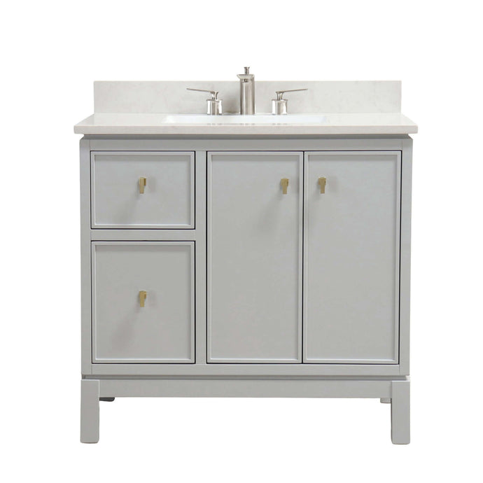 37 in. Single Sink Vanity in French Gray with Engineered Quartz Top - G3722-GD-FG-AQ