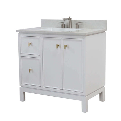 37 in. Single Sink Vanity in White with Engineered Quartz Top - G3722-GD-WH-AQ