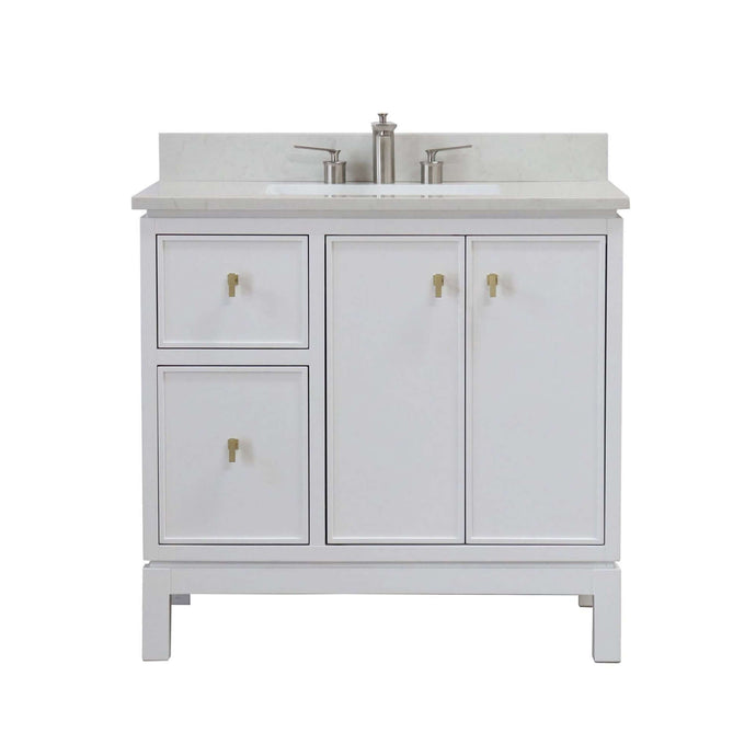 37 in. Single Sink Vanity in White with Engineered Quartz Top - G3722-GD-WH-AQ