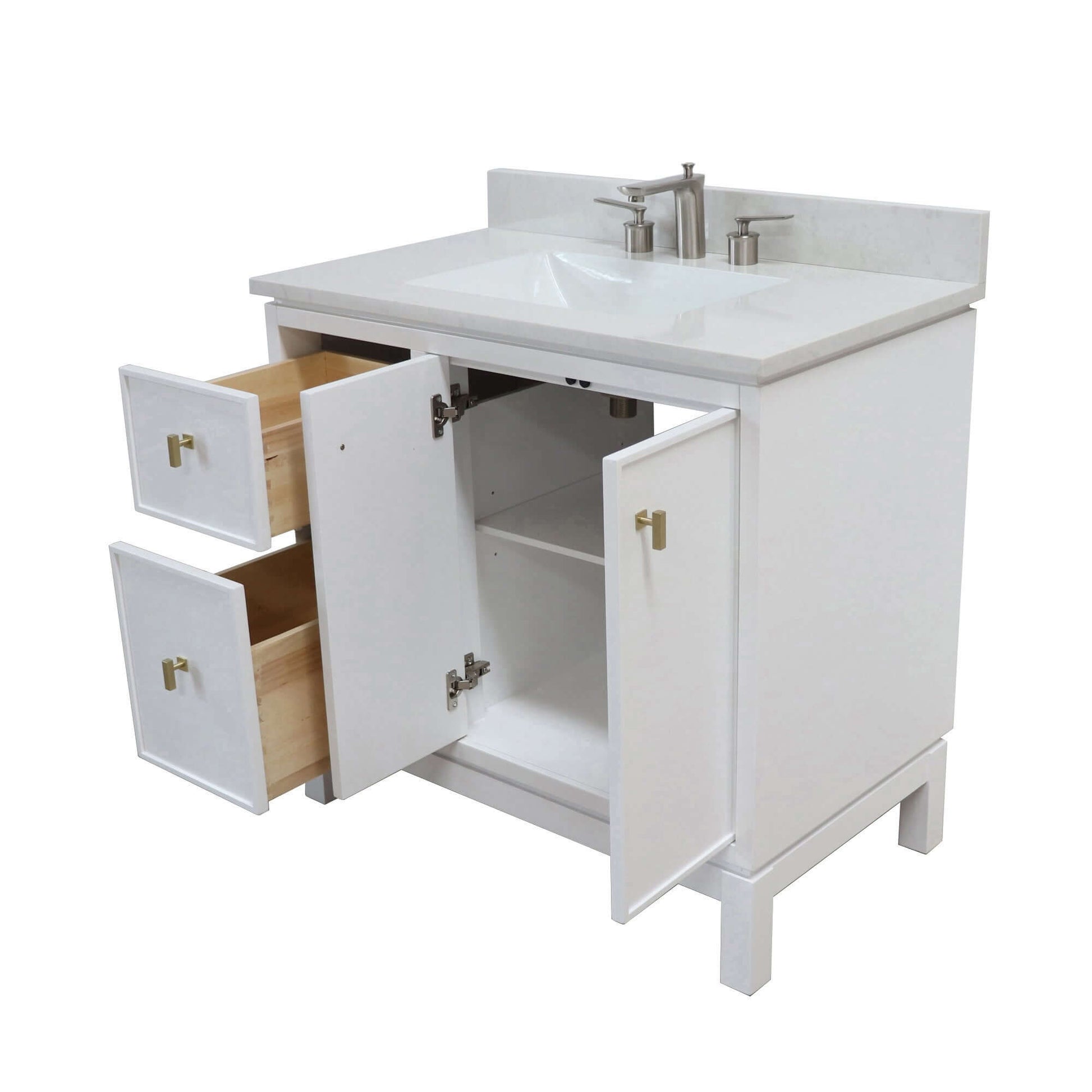 37 in. Single Sink Vanity in White with Engineered Quartz Top - G3722-GD-WH-AQ