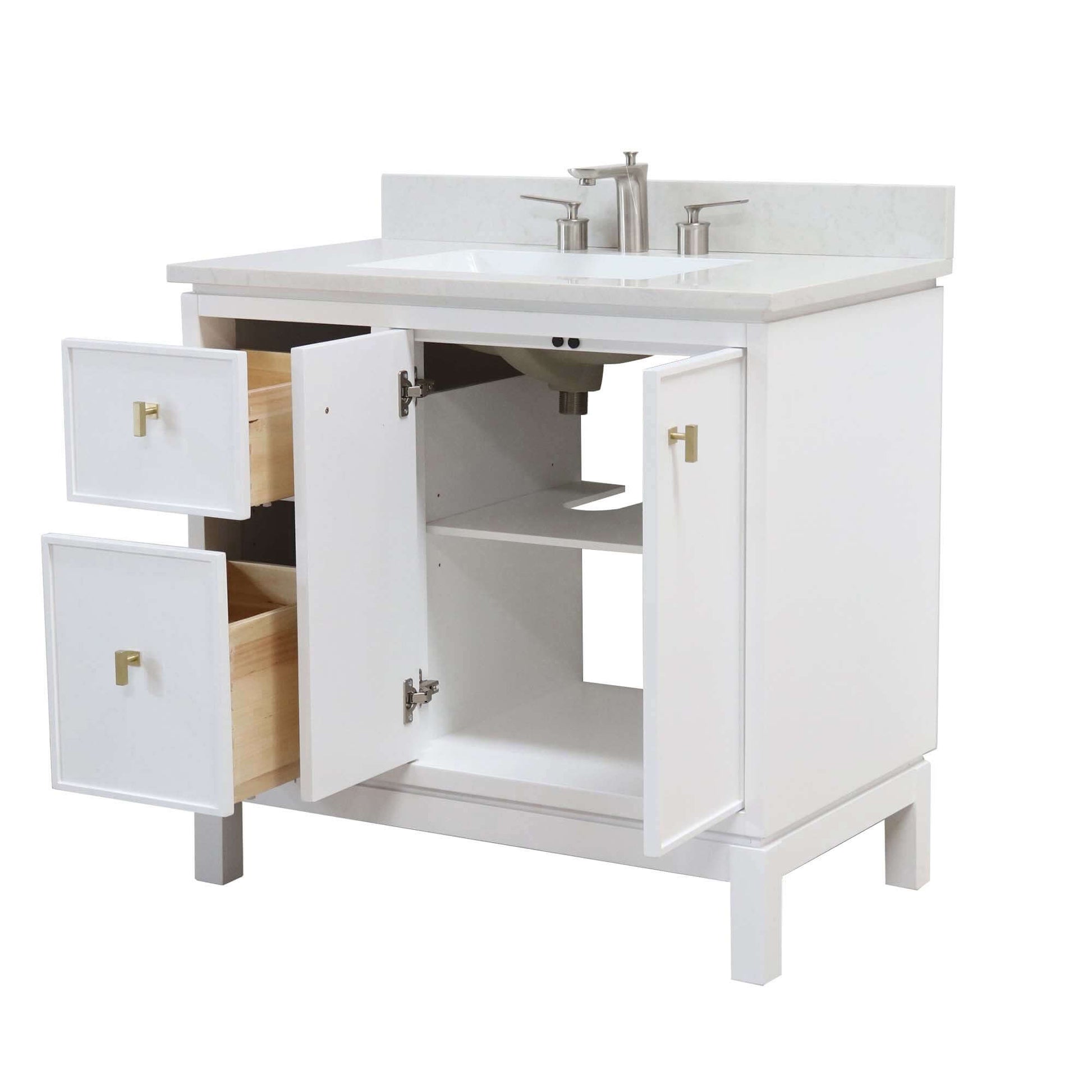 37 in. Single Sink Vanity in White with Engineered Quartz Top - G3722-GD-WH-AQ