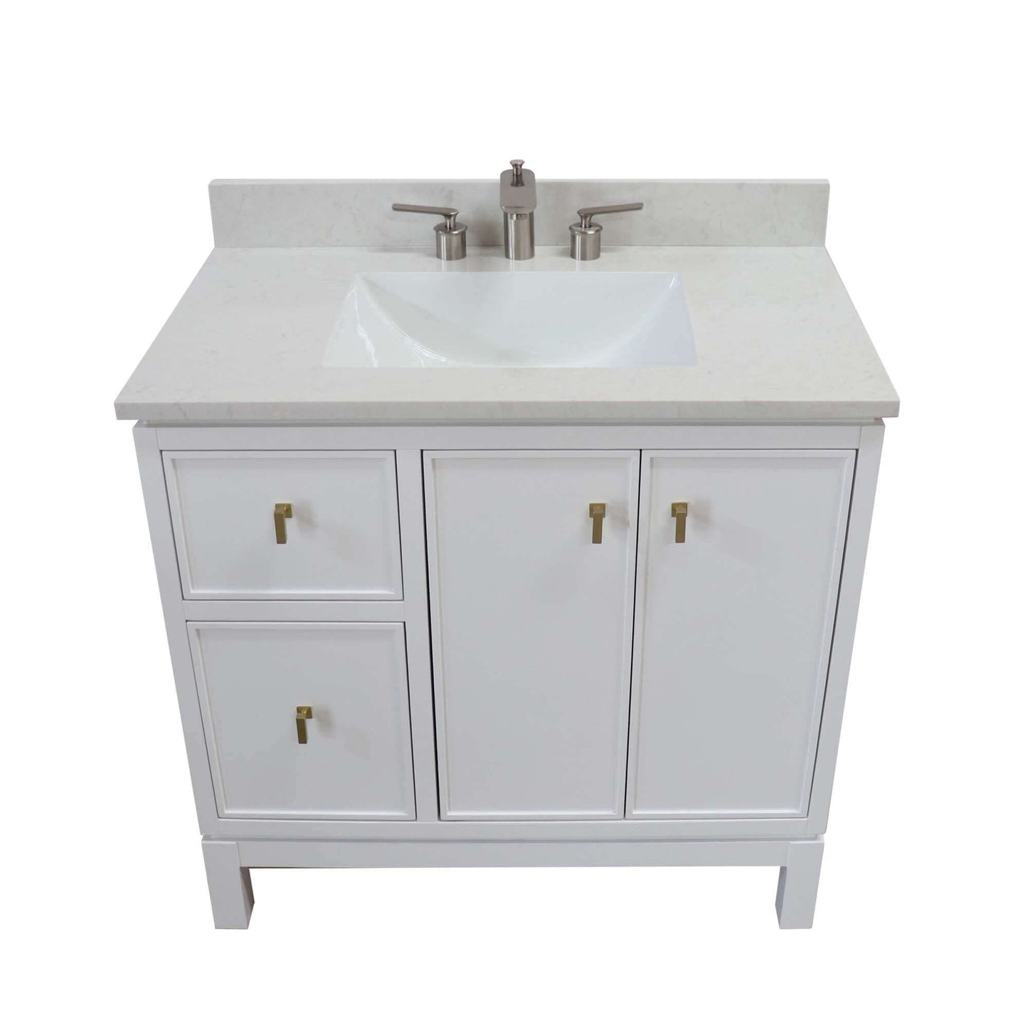 37 in. Single Sink Vanity in White with Engineered Quartz Top - G3722-GD-WH-AQ