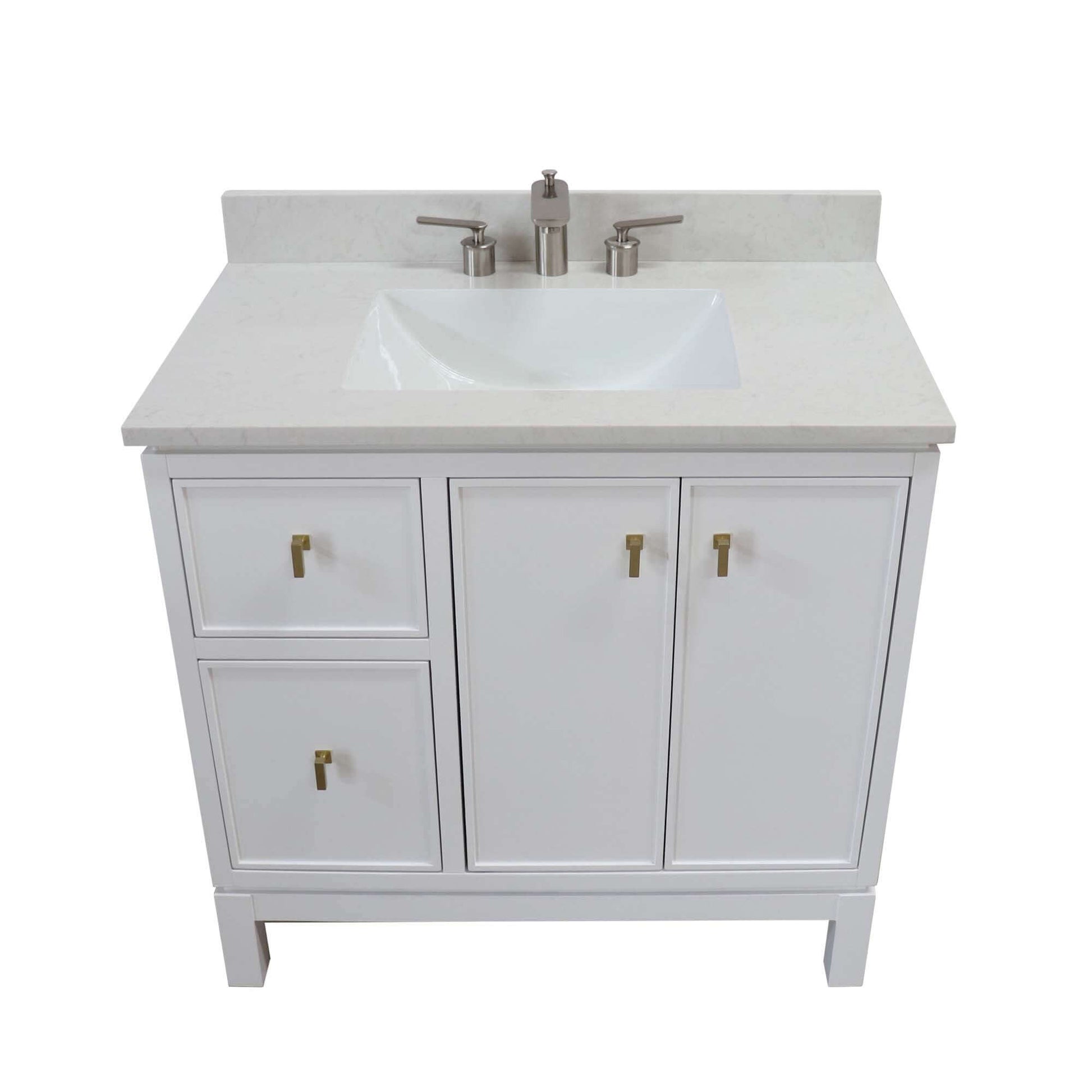 37 in. Single Sink Vanity in White with Engineered Quartz Top - G3722-GD-WH-AQ