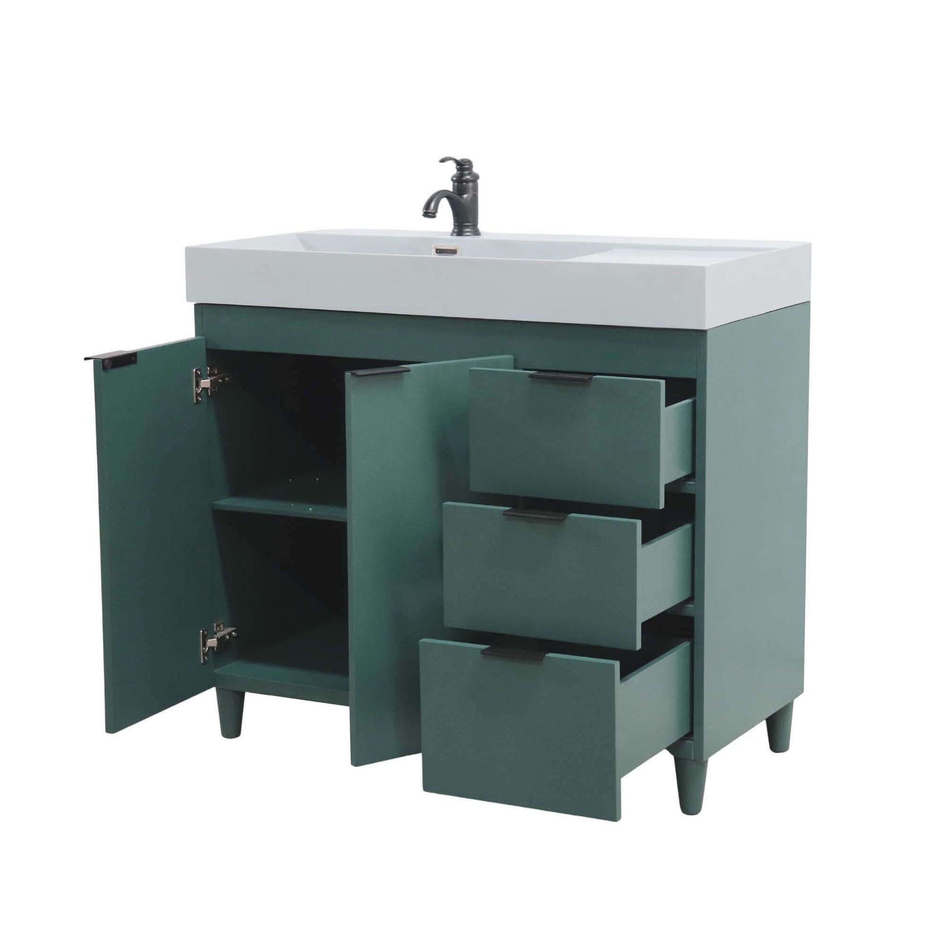 39 in. Single Sink Vanity in Hunter Green with Light Gray Composite Granite Top - G3918-HG-FG