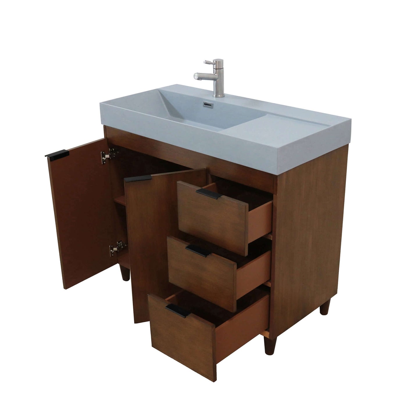 39 in. Single Sink Vanity in Walnut with Dark Gray Composite Granite Top - G3918-WA-SG