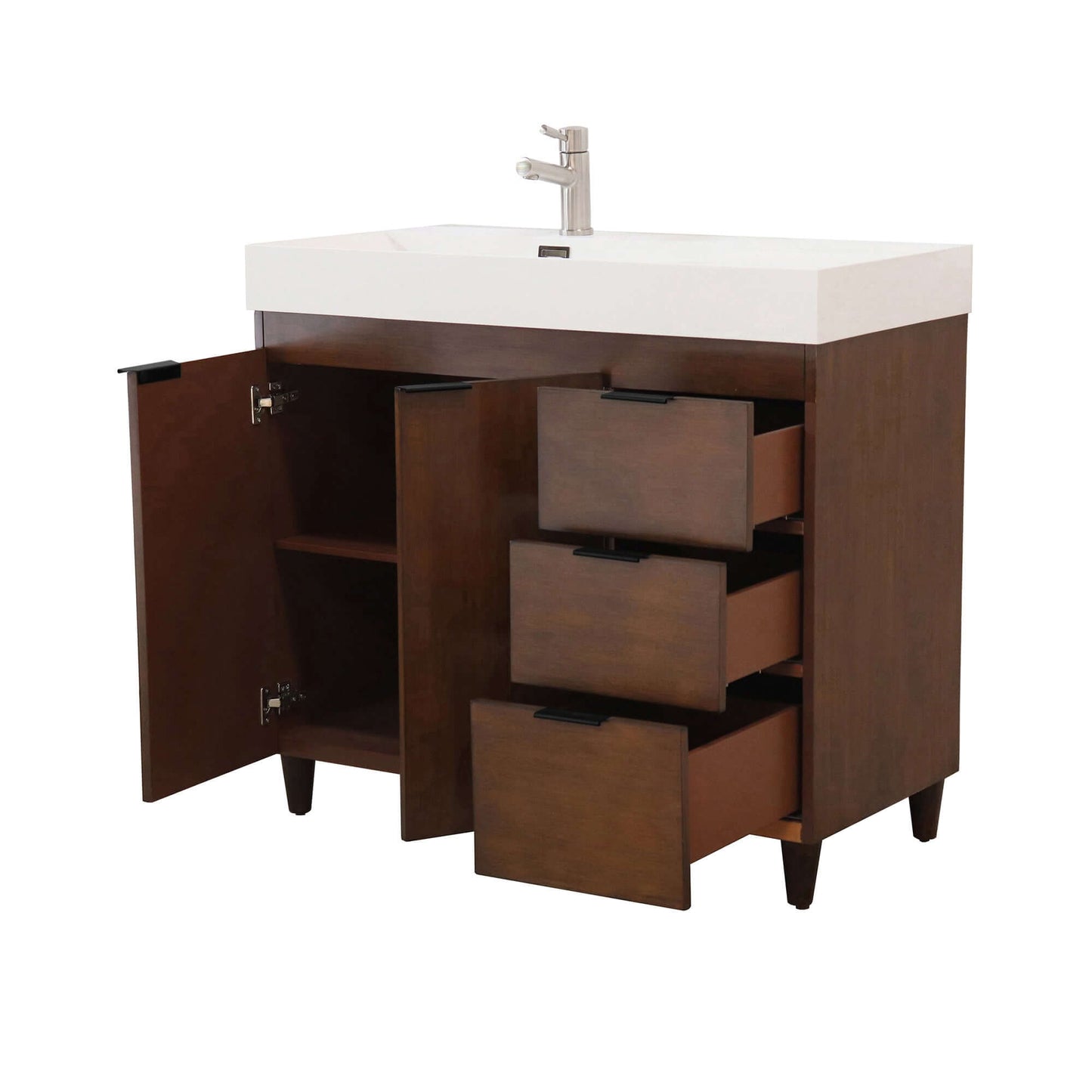 39 in. Single Sink Vanity in Walnut with White Composite Granite Top - G3918-WA-SW