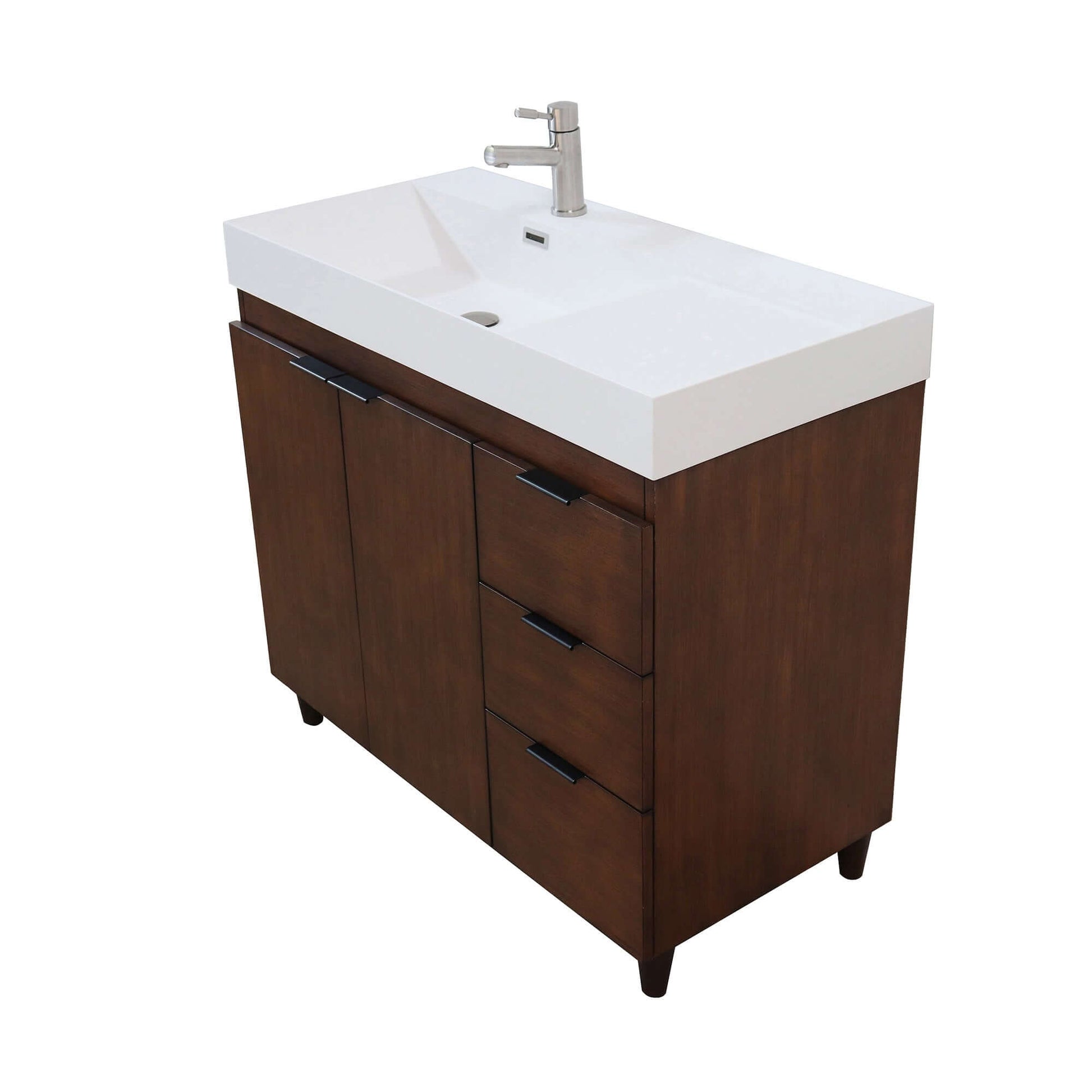 39 in. Single Sink Vanity in Walnut with White Composite Granite Top - G3918-WA-SW