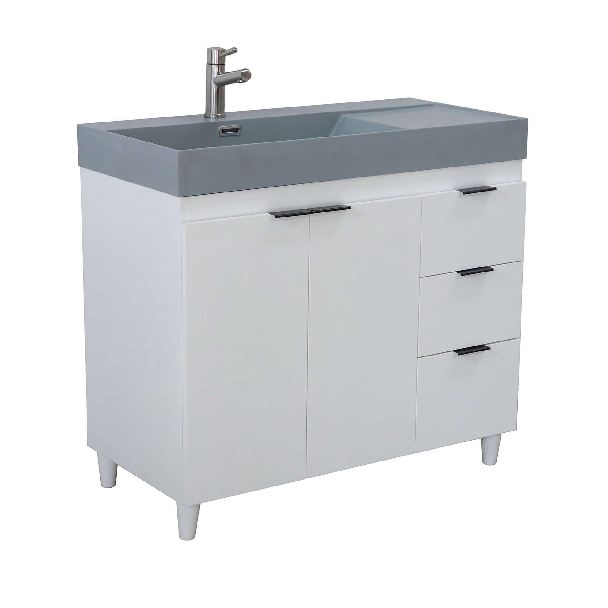 39 in. Single Sink Vanity in White with Dark Gray Composite Granite Top - G3918-WH-SG