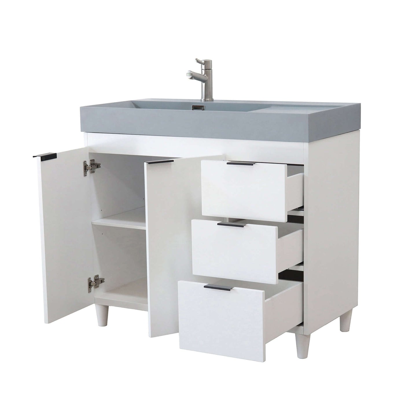 39 in. Single Sink Vanity in White with Dark Gray Composite Granite Top - G3918-WH-SG