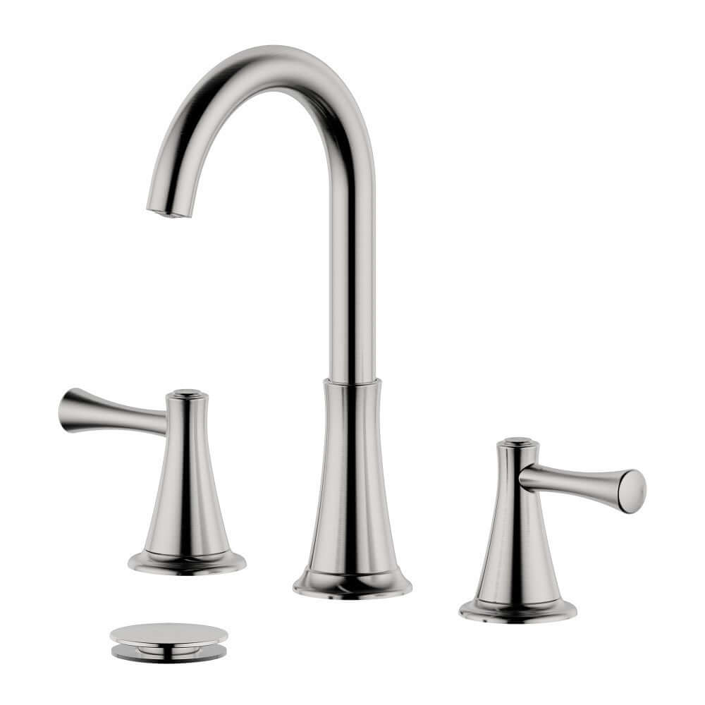 Kassel Double Handle Brushed Nickel Widespread Bathroom Faucet with Drain Assembly with Overflow - S8225-8-BN-W