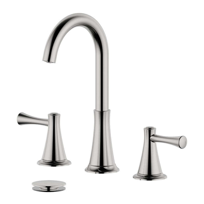 Kassel Double Handle Brushed Nickel Widespread Bathroom Faucet with Drain Assembly without Overflow - S8225-8-BN-W