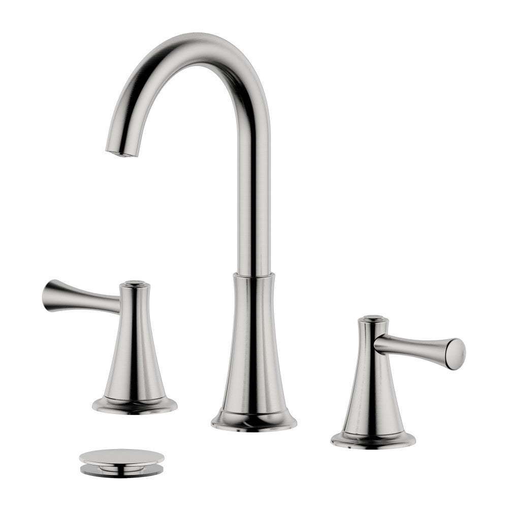 Kassel Double Handle Brushed Nickel Widespread Bathroom Faucet with Drain Assembly with Overflow - S8225-8-BN-W