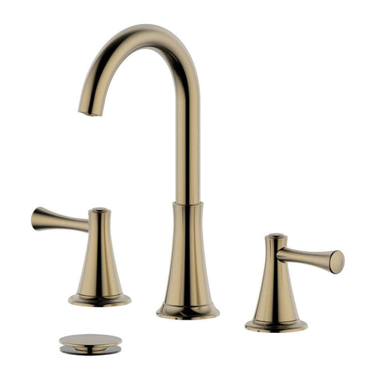 Kassel Double Handle Gold Widespread Bathroom Faucet with Drain Assembly with Overflow - S8225-8-GD-W