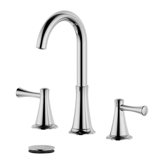 Kassel Double Handle Polished Chrome Widespread Bathroom Faucet with Drain Assembly with Overflow - S8225-8-PC-W