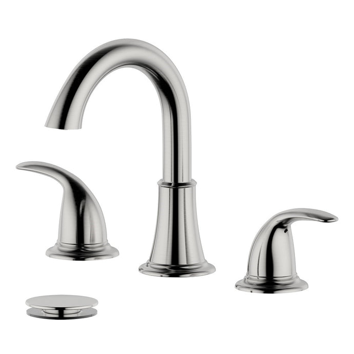 Karmel Double Handle Brushed Nickel Widespread Bathroom Faucet with Drain Assembly without Overflow - S8227-8-BN-W
