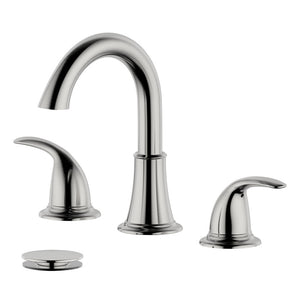 Karmel Double Handle Brushed Nickel Widespread Bathroom Faucet with Drain Assembly with Overflow - S8227-8-BN-W