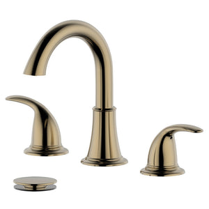 Karmel Double Handle Gold Widespread Bathroom Faucet with Drain Assembly without Overflow - S8227-8-GD-W